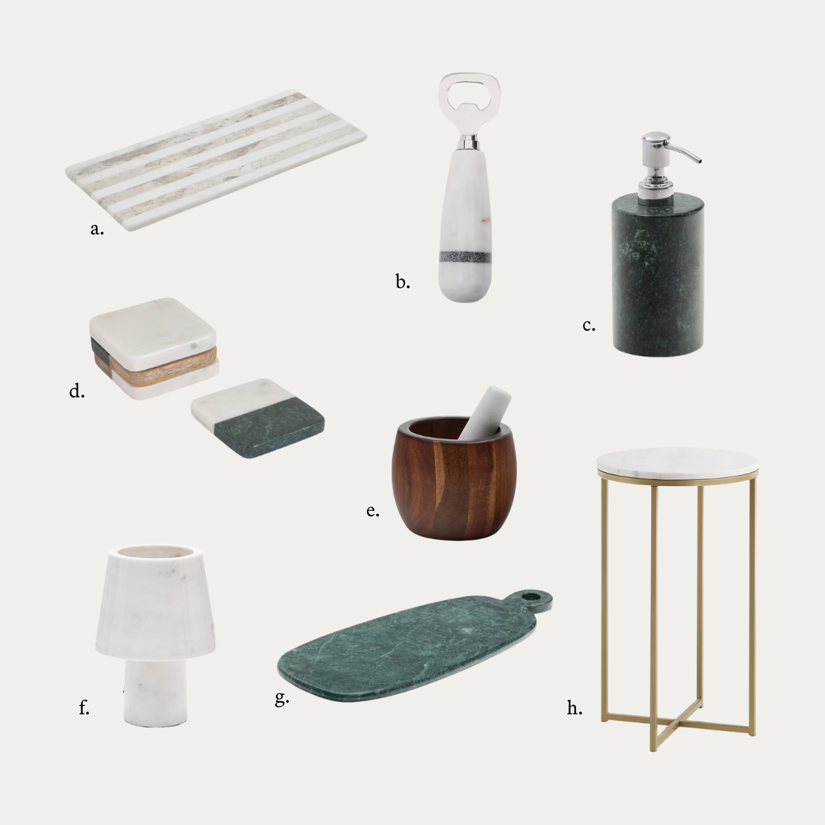 A collection of gifts for people who love marble.