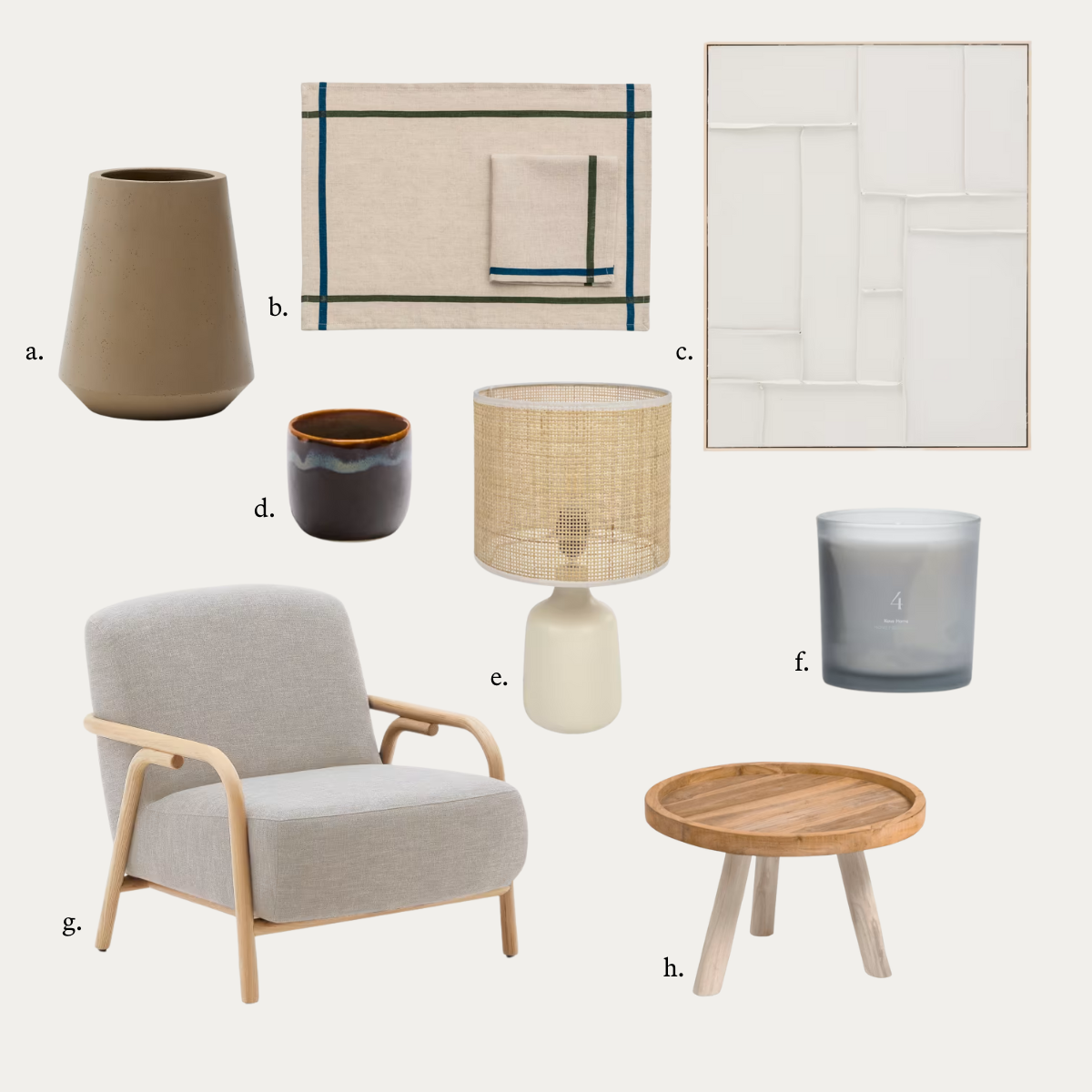 A collection of gifts for people who love neutral tones and scents.