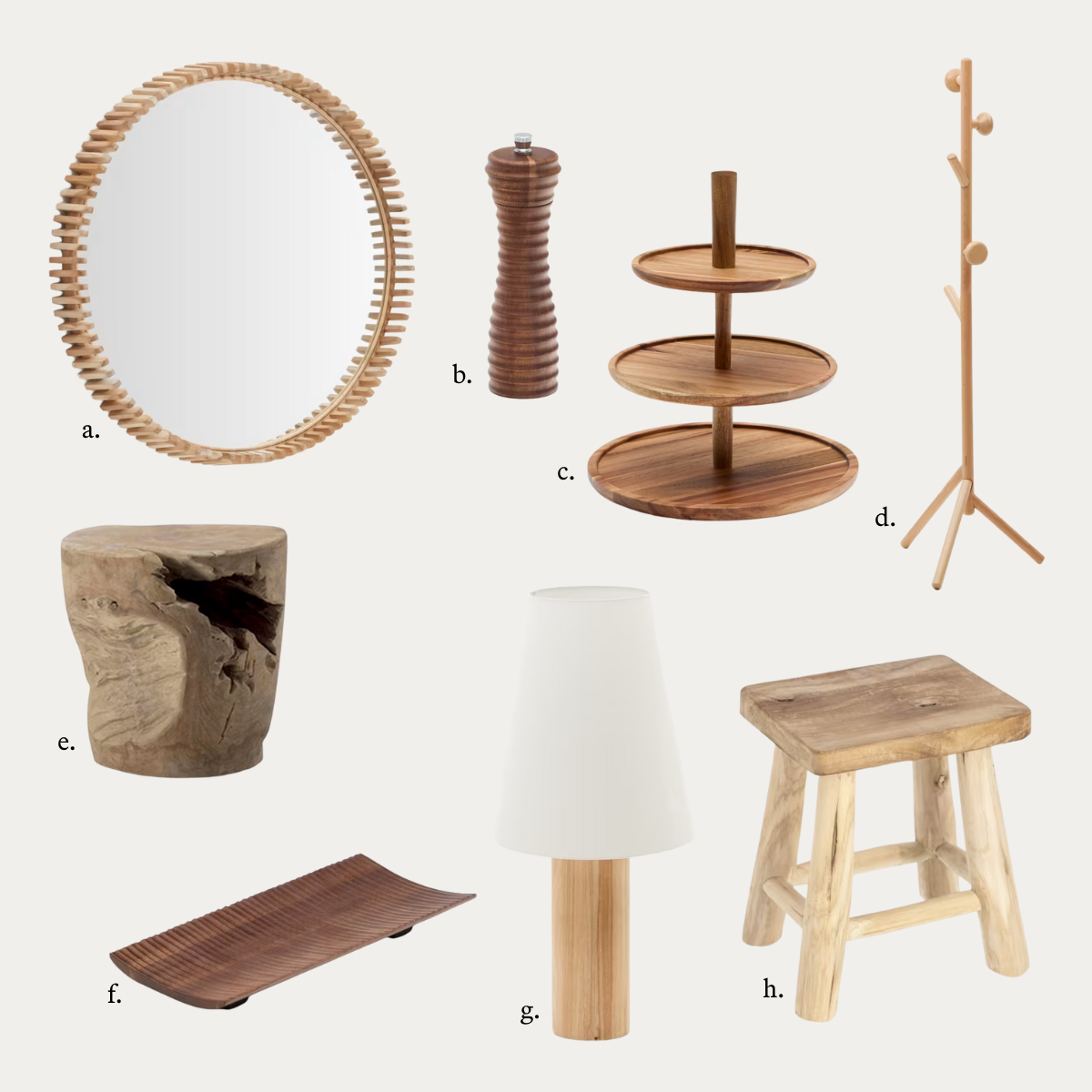 A collection of gifts for people who love natural wood furniture and decor.